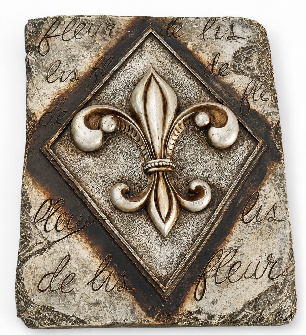 Vintage Fleur De Lis Wall Plaque Relief Decor Rustic French Country Square Accen